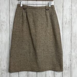Century Petites Brown Wool Houndstooth A-Line Midi Skirt Vintage Size 14